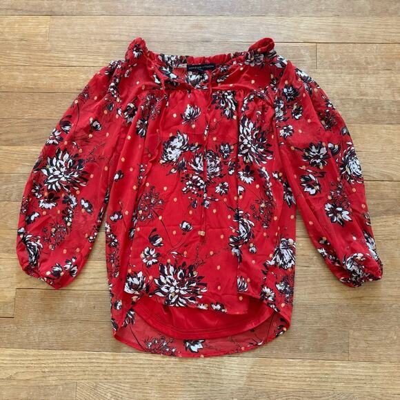 Adrienne Vittadini red black 3/4 sleeve blouse shirt top size small S 
b13 - Picture 1 of 4